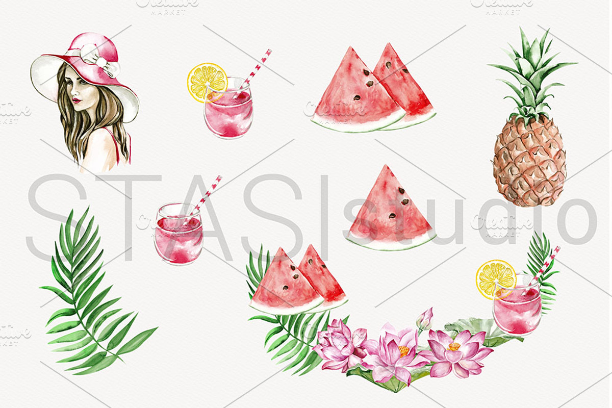 Tropical Summer Watercolor Clipart, a Decorative Illustration by STASIstudio (Photo 2 of 3)