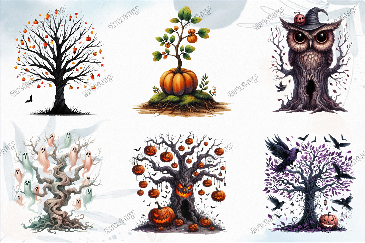 Watercolor Halloween Tree Clipart, a Graphic by designcity5 (Photo 2 of 5)