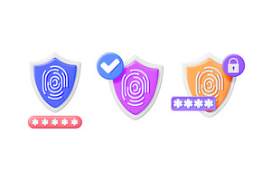 Three vector 3d shields with, a Technology Illustration by Abscent