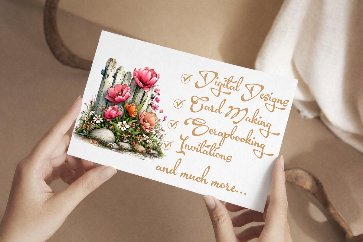 Watercolor Fence Flowers Clipart, an Illustration by Libby Wishes (Photo 2 of 7)