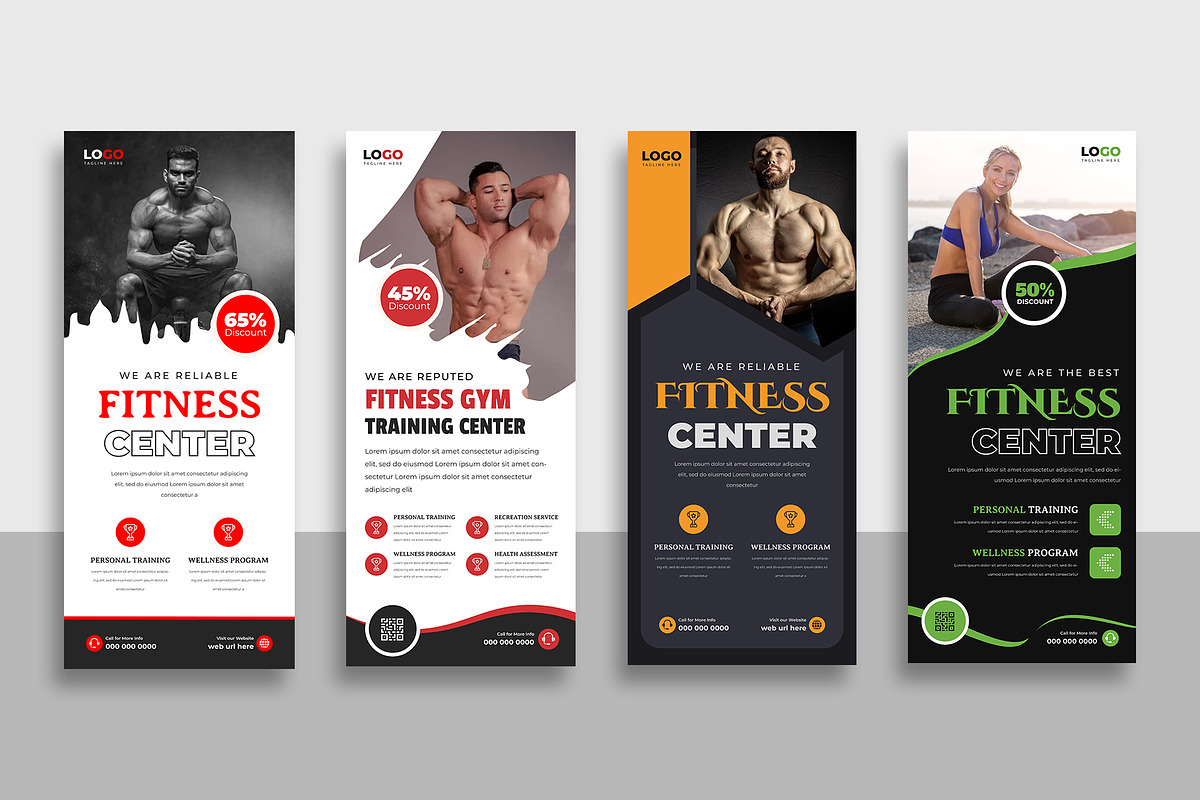 Fitness Gym Roll Up Banner, a Stationery Template by Designgrove