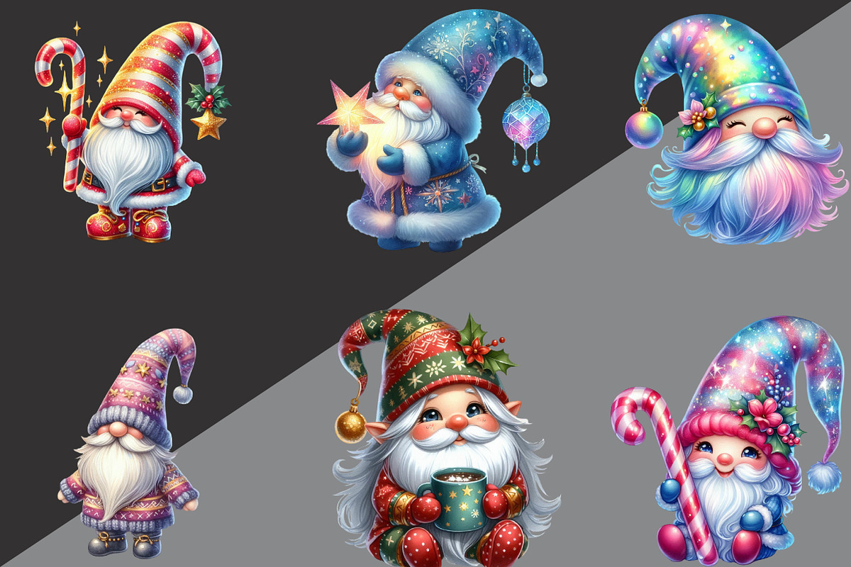 Lridescent Christmas Gnome Clipart, an Illustration by Black Bird Studio (Photo 2 of 6)