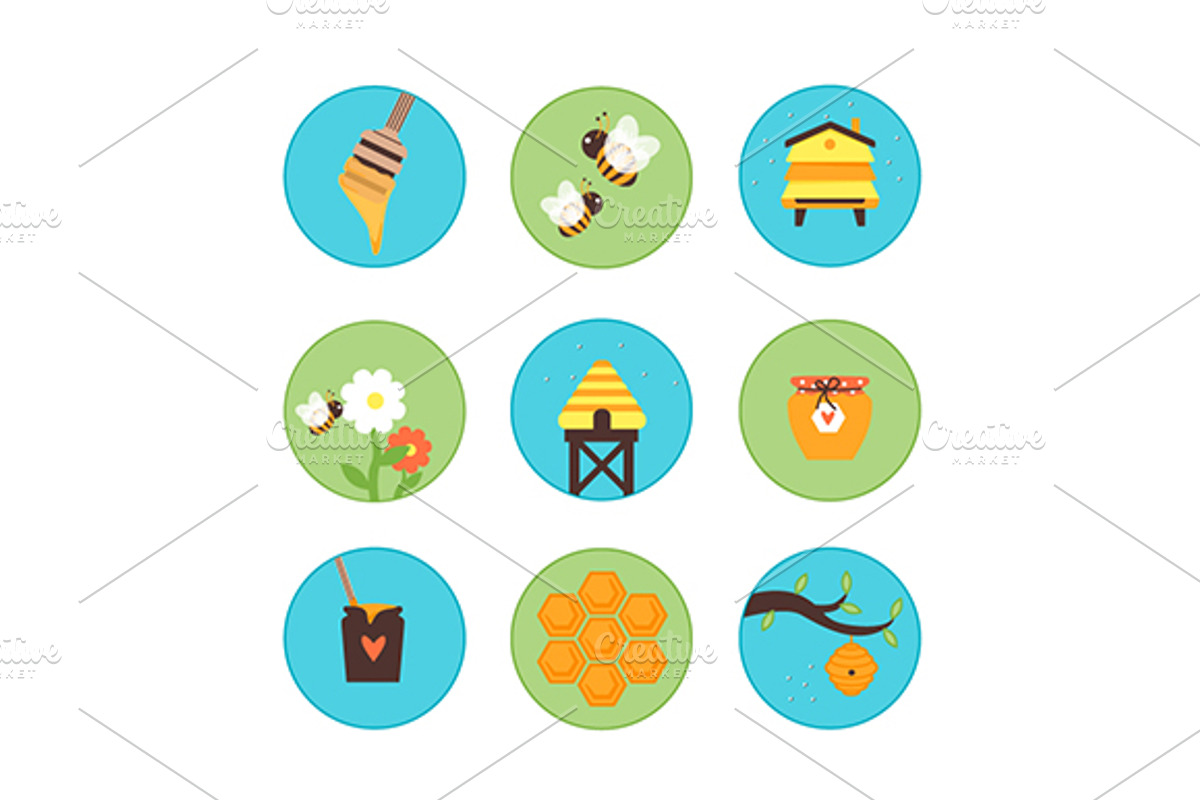 Honey bees hives set, a Food Illustration by MarioMovement