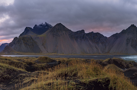 Sunrise Stokksnes cape sea beach and Vestrahorn Mountain, Icelan, a Nature Photo by YuriyB
