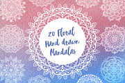 20 Floral hand drawn mandalas, a Pattern Graphic by KatPush (Thumbnail 1 of 6)