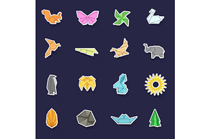 Origami Icons Set Vector Sticker