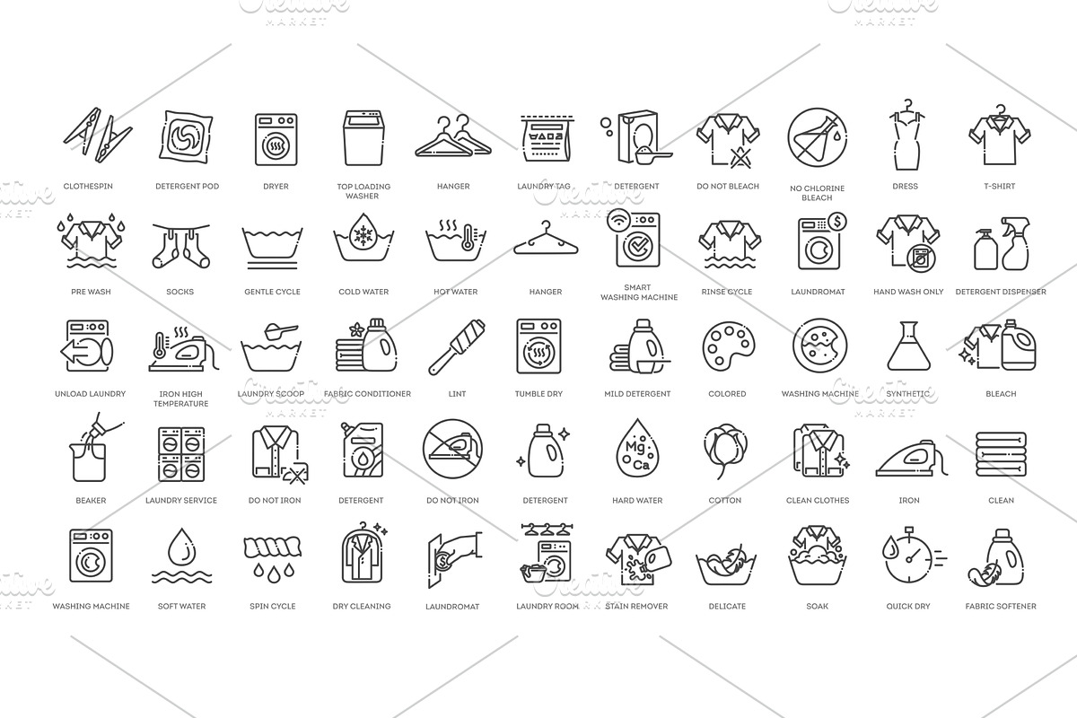 Laundry services icons, an Object Illustration by Tettygreen