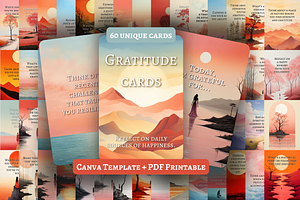 60 Gratitude cards Canva + PDF, a Card Template by mkStudioLab