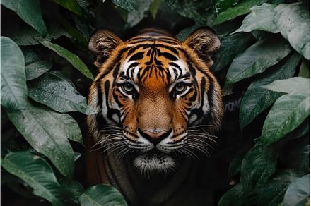 Majestic tiger navigating through a, an Animal Photo by Lermont51