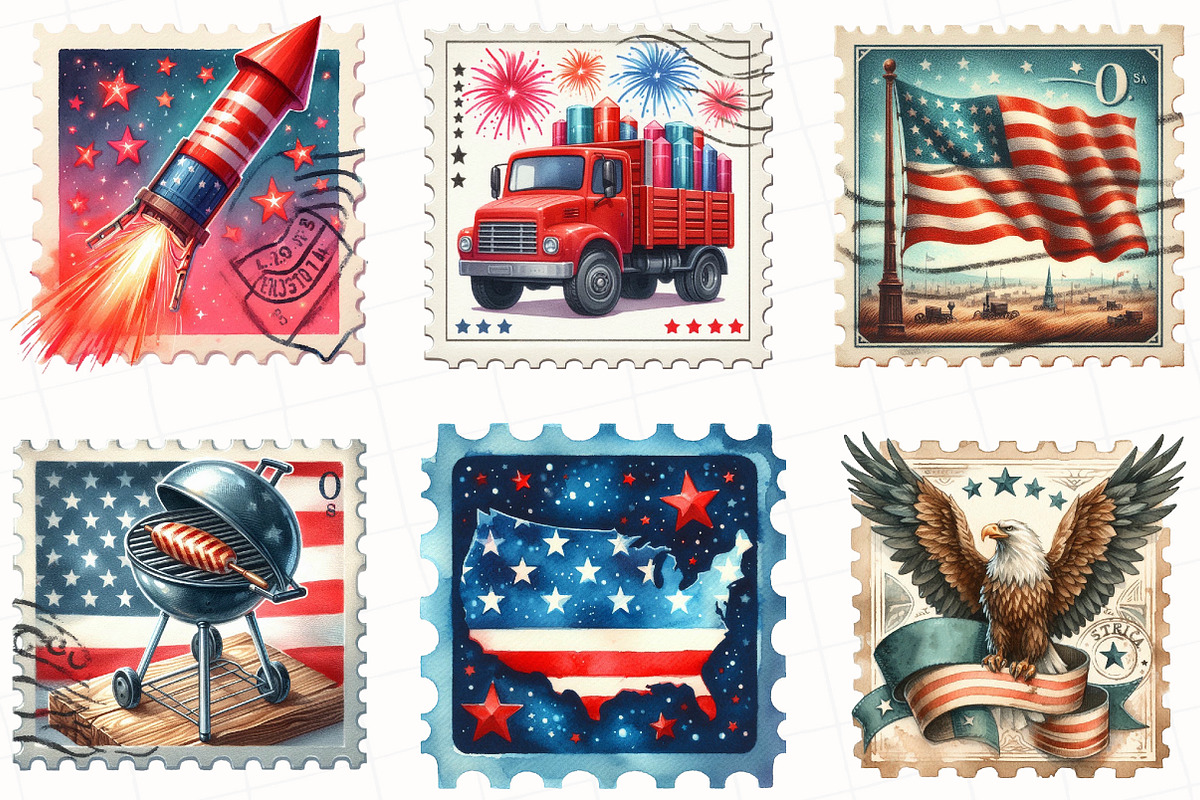 4th Of July Postage Stamp Clipart, an Illustration by OK Design (Photo 3 of 5)