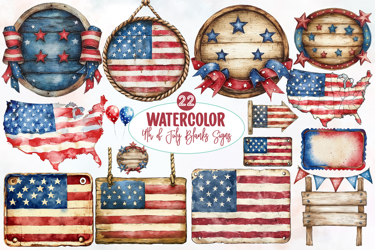4th of July Blanks Signs Clipart, an Illustration by Designworld (Photo 1 of 7)