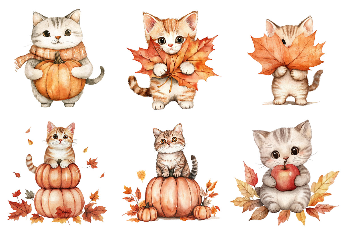 Cute Autumn Cat Sublimation Clipart, an Illustration by CitraGraphics (Photo 2 of 6)