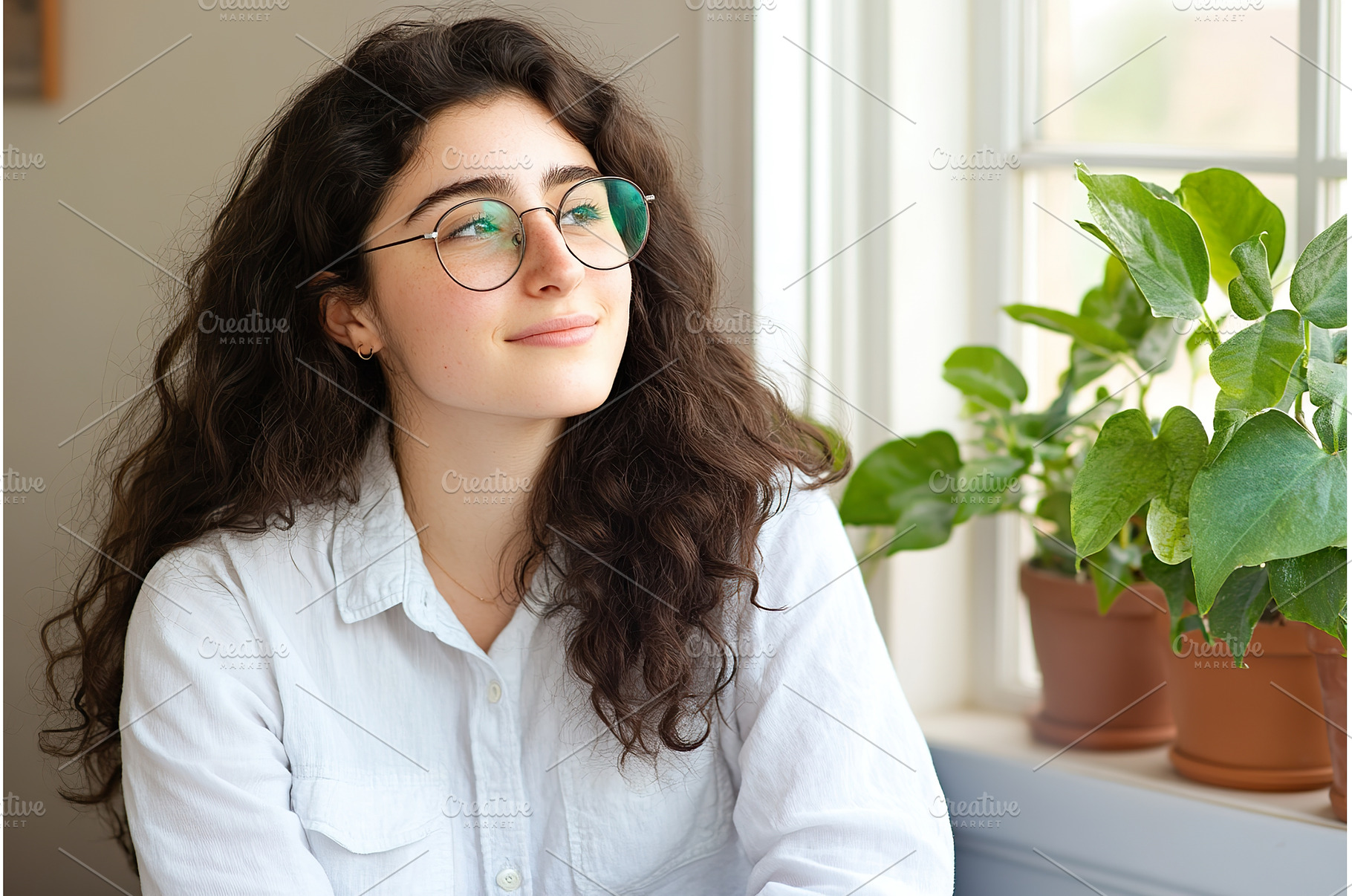 Pensive young woman gazes from, a Person Photo by Lermont51