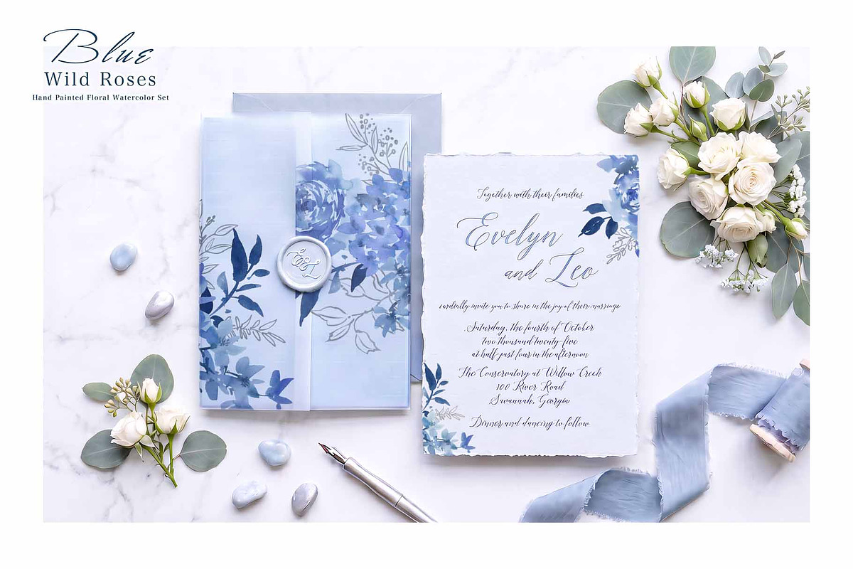 Watercolor Blue Roses with Birds, an Object Graphic by Sawango Designs (Photo 6 of 13)