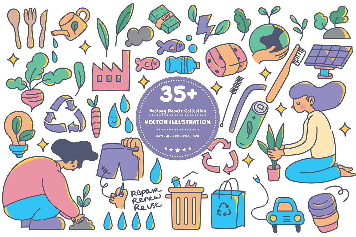Fun Eco-Friendly Doodles Set, an Object Graphic by dudellicious