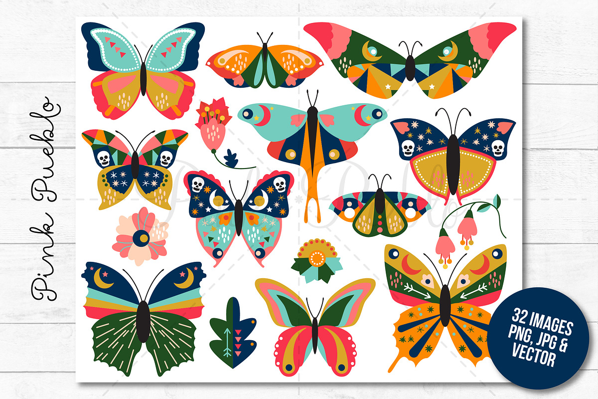 Boho Butterfly Clipart and Vectors, an Illustration by PinkPueblo (Photo 2 of 3)