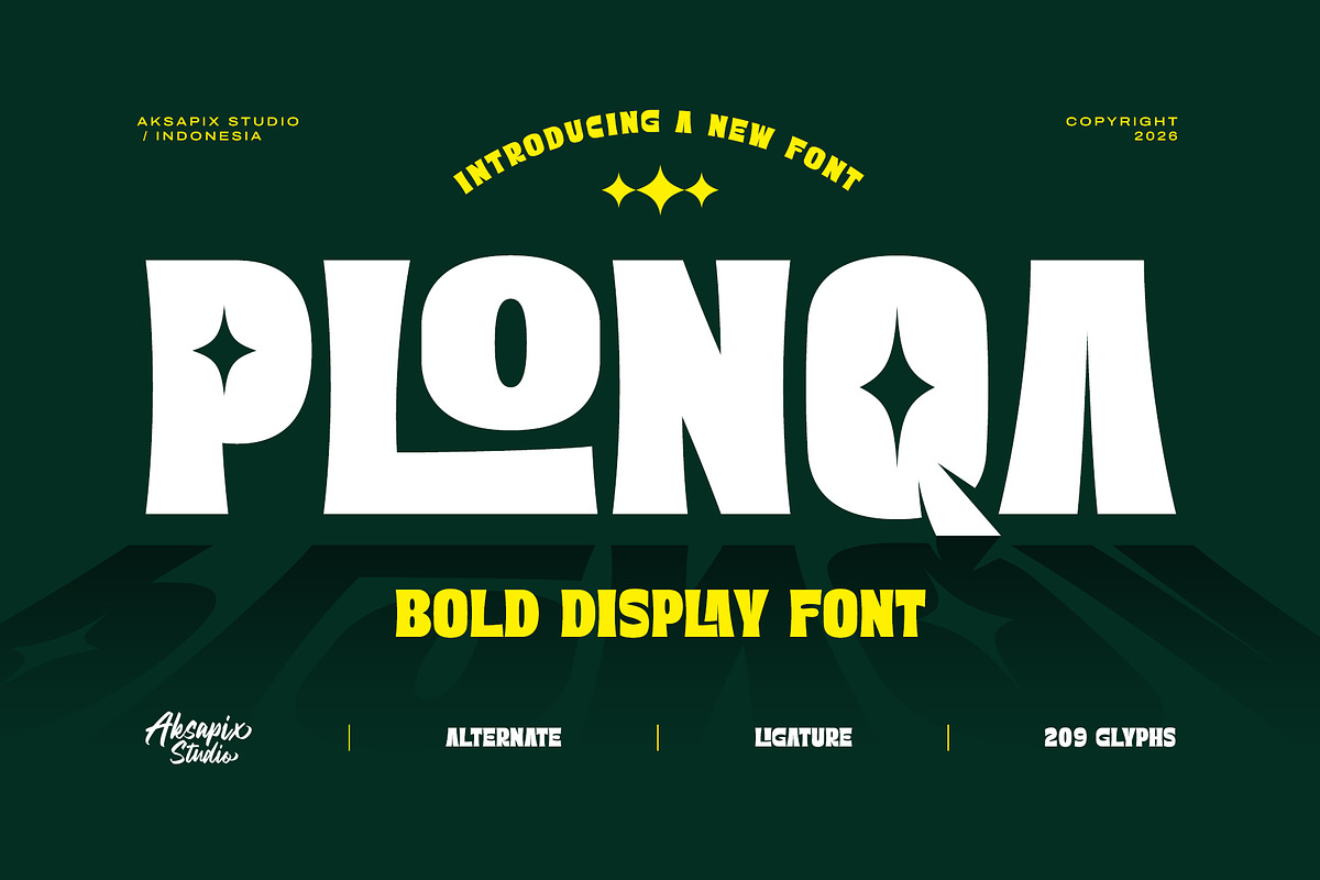 PLONQA - Bold Display Font, a Sans Serif Font by Aksapix Studio (Photo 1 of 8)