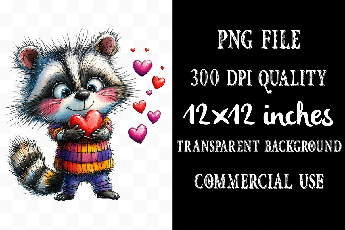 Whimsical Valentine Raccoon Clipart, an Illustration by Designking (Photo 4 of 5)