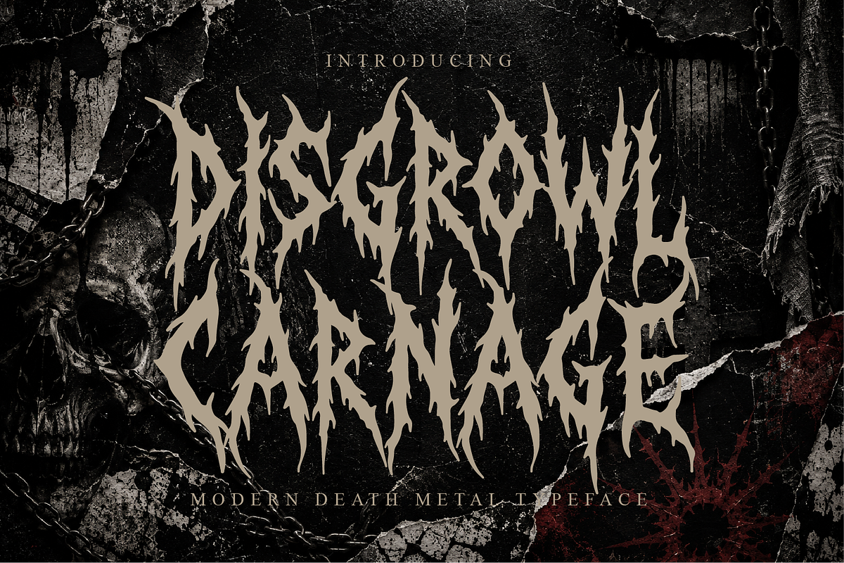 Disgrowl Carnage Death Metal Font, a Blackletter Font by Ronny Studio (Photo 1 of 9)