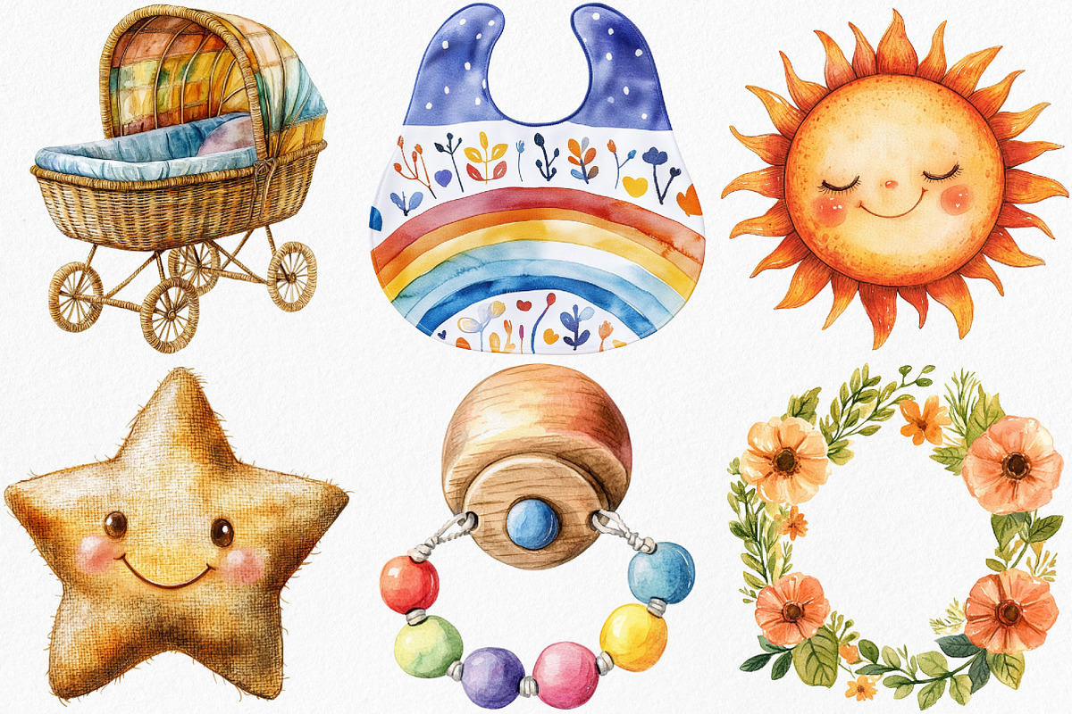 Watercolor Boho Baby Clipart Bundle, an Illustration by Canvas Craft (Photo 3 of 7)