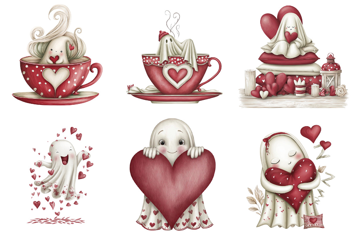 Valentine Ghost Clipart, an Illustration by DreamArtGraphic (Photo 3 of 5)