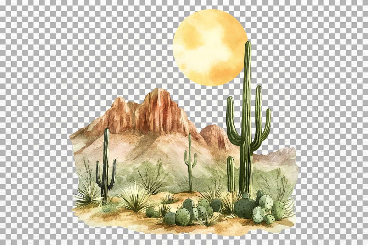 Western Landscape Clipart Cactus PNG, a Decorative Illustration by SugarCloudStudioArt (Photo 8 of 8)