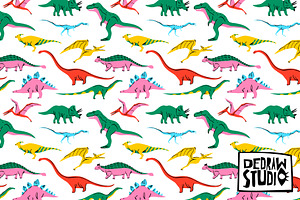 Colorful 90s Dinosaur Pattern