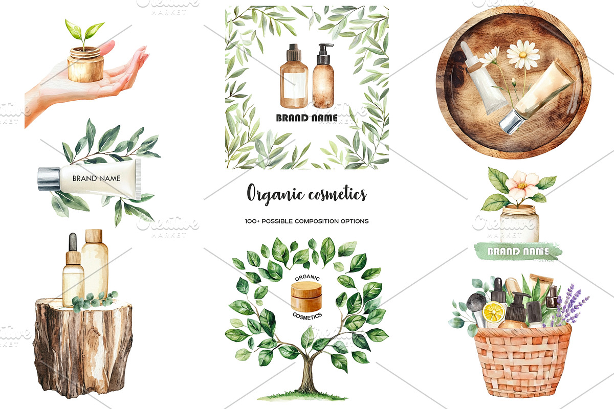 Watercolor organic cosmetic clipart, a Healthcare Illustration by Art and Funny (Photo 9 of 14)