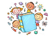 School kids with a big book, an Education Illustration by Bubert Art (Thumbnail 1 of 2)