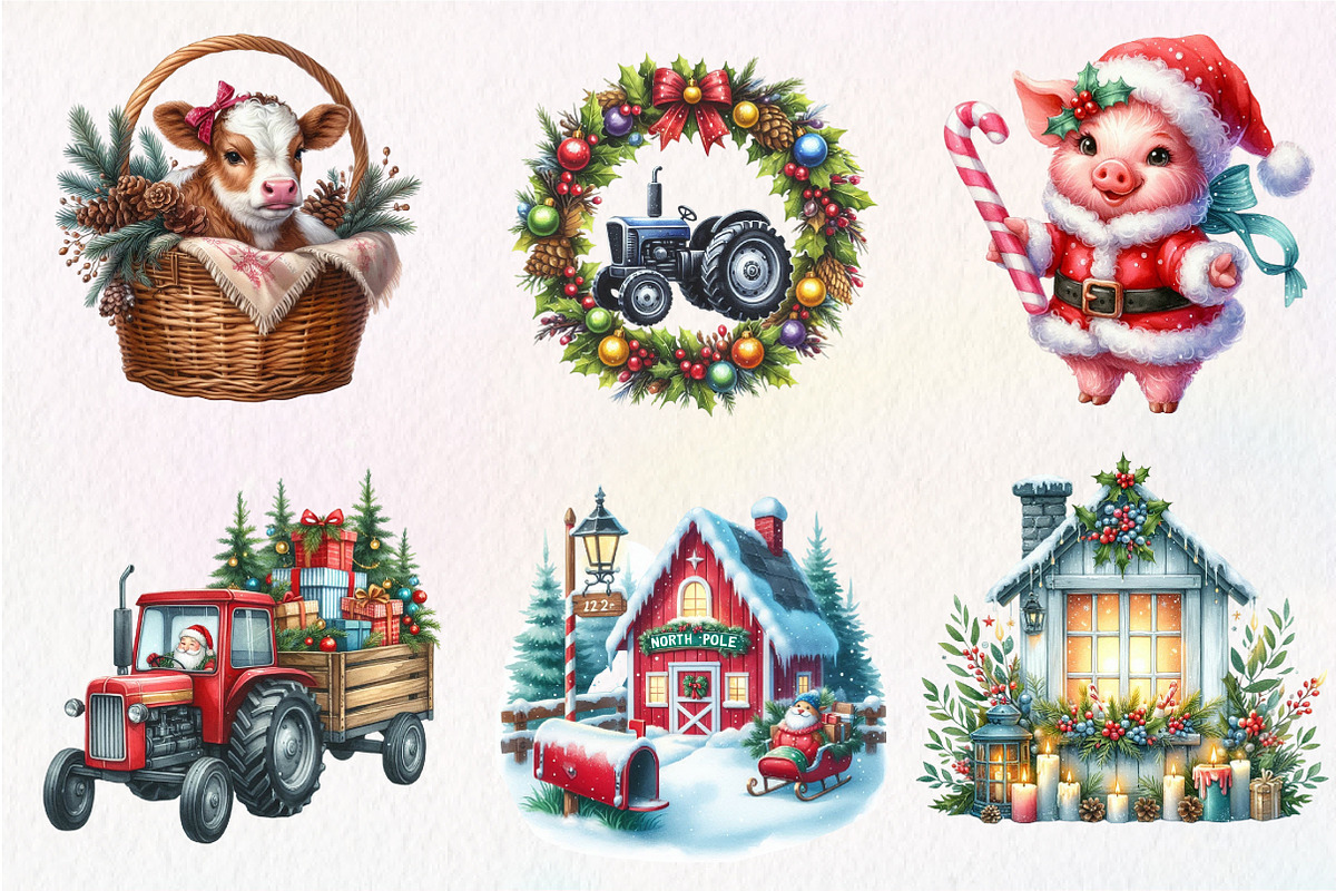 Vintage Christmas Farm Clipart, an Illustration by Dream Creation (Photo 5 of 7)