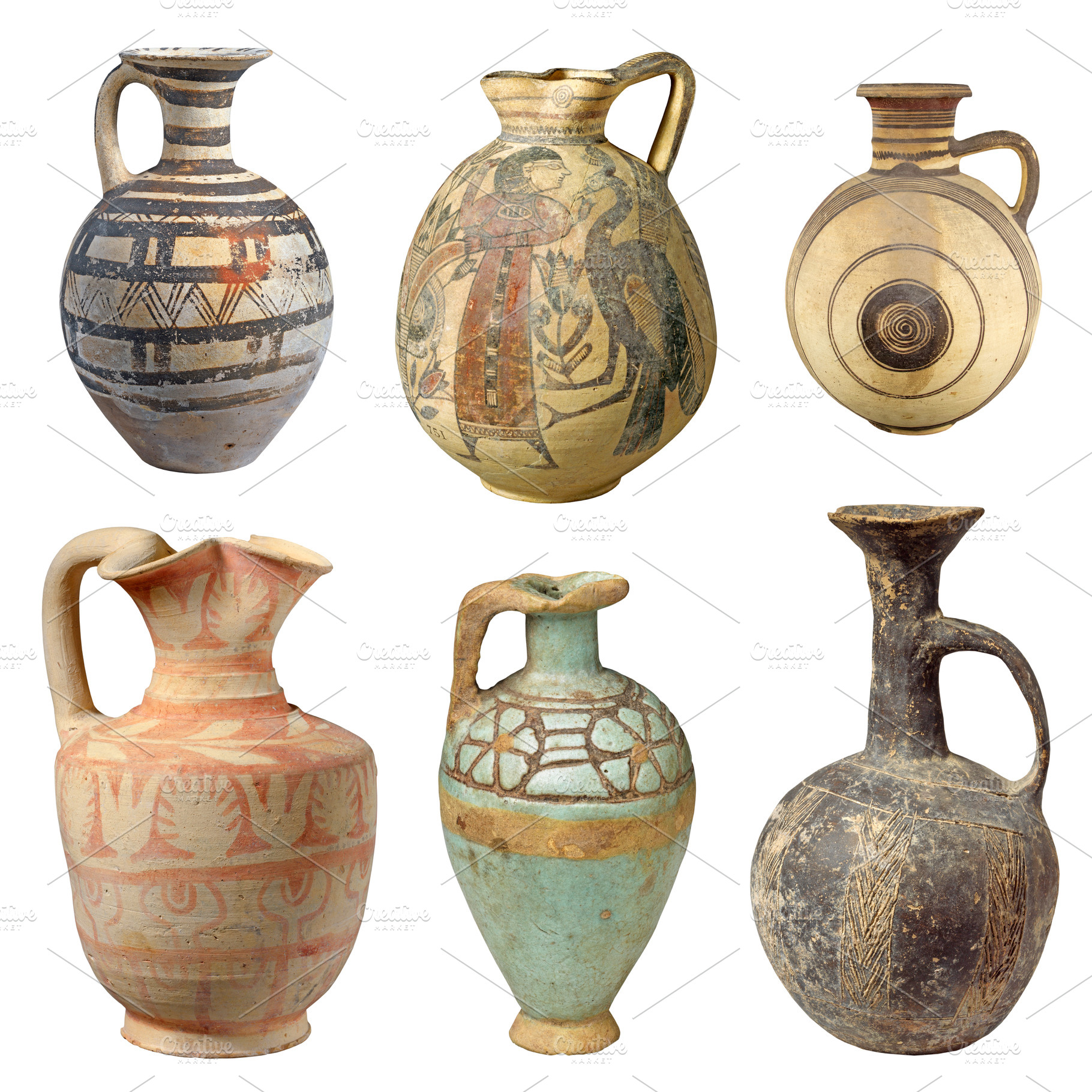 Set of ancient terracotta jugs, a Food & Drink Photo by BOOCYS