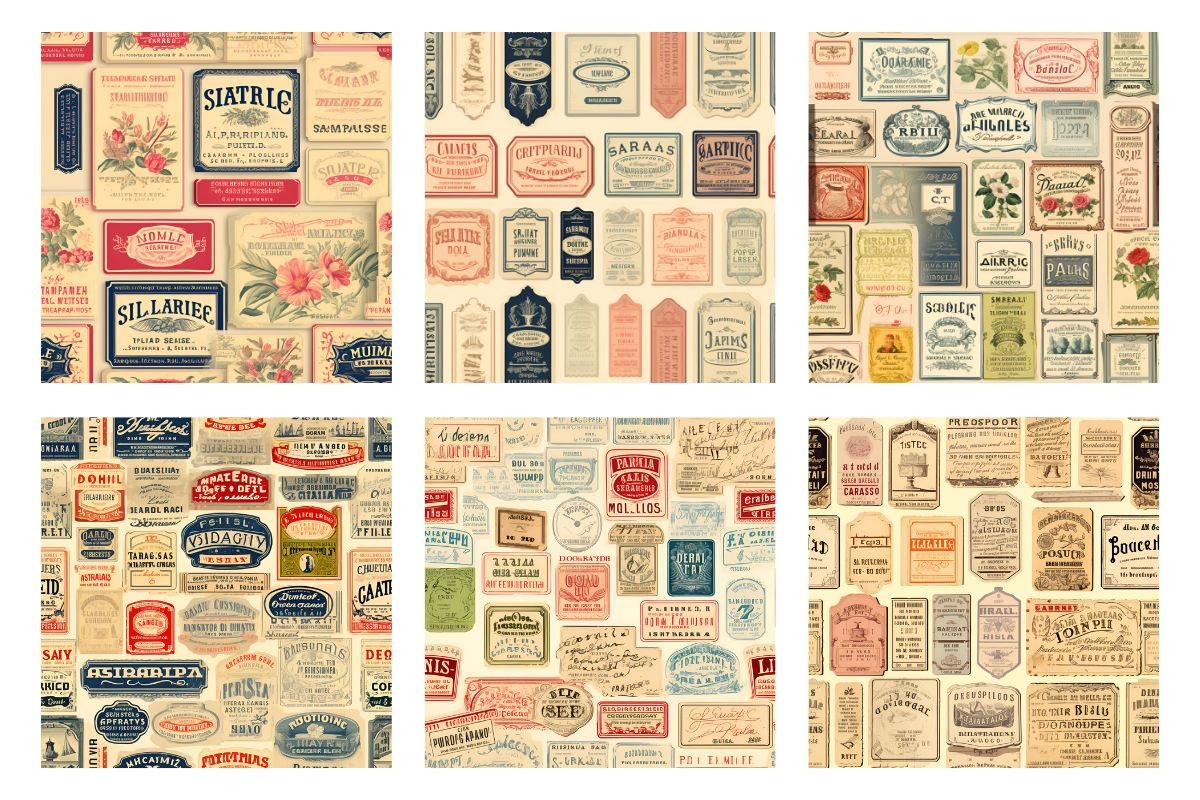 Vintage Label Patterns Digital Paper, a Background Graphic by Gloria Designed It (Photo 3 of 4)