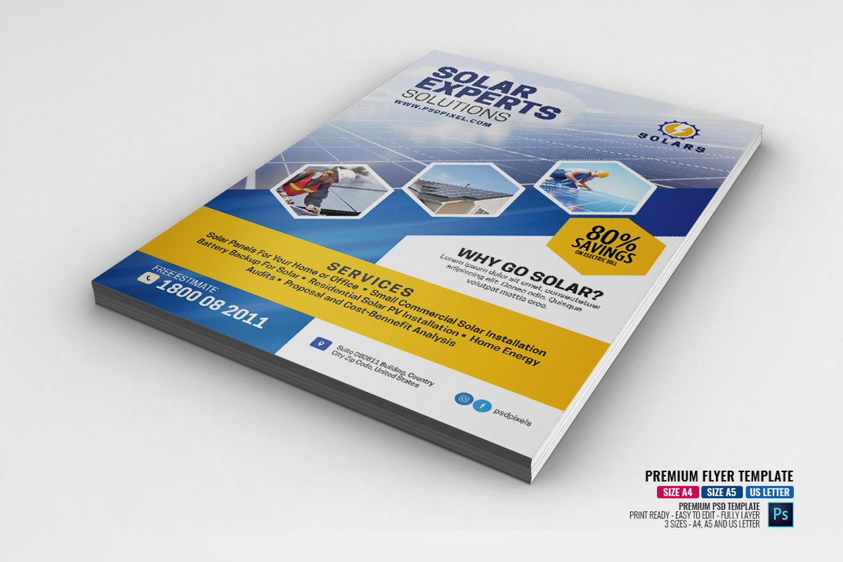 Solar Energy Promotional Flyer, a Flyer Template by PSDPixel
