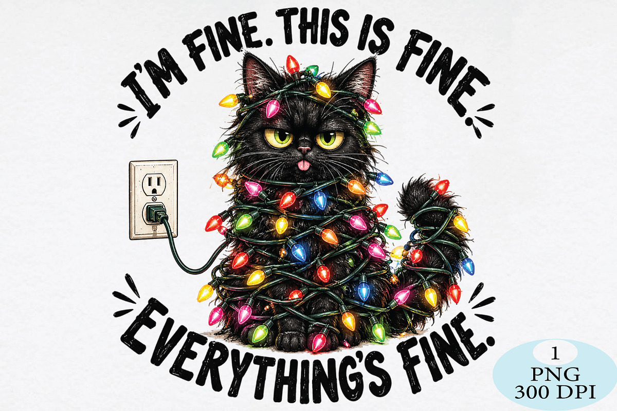 This Is Fine Christmas Cat PNG, a Seasonal Illustration by Daily.Designs (Photo 1 of 5)
