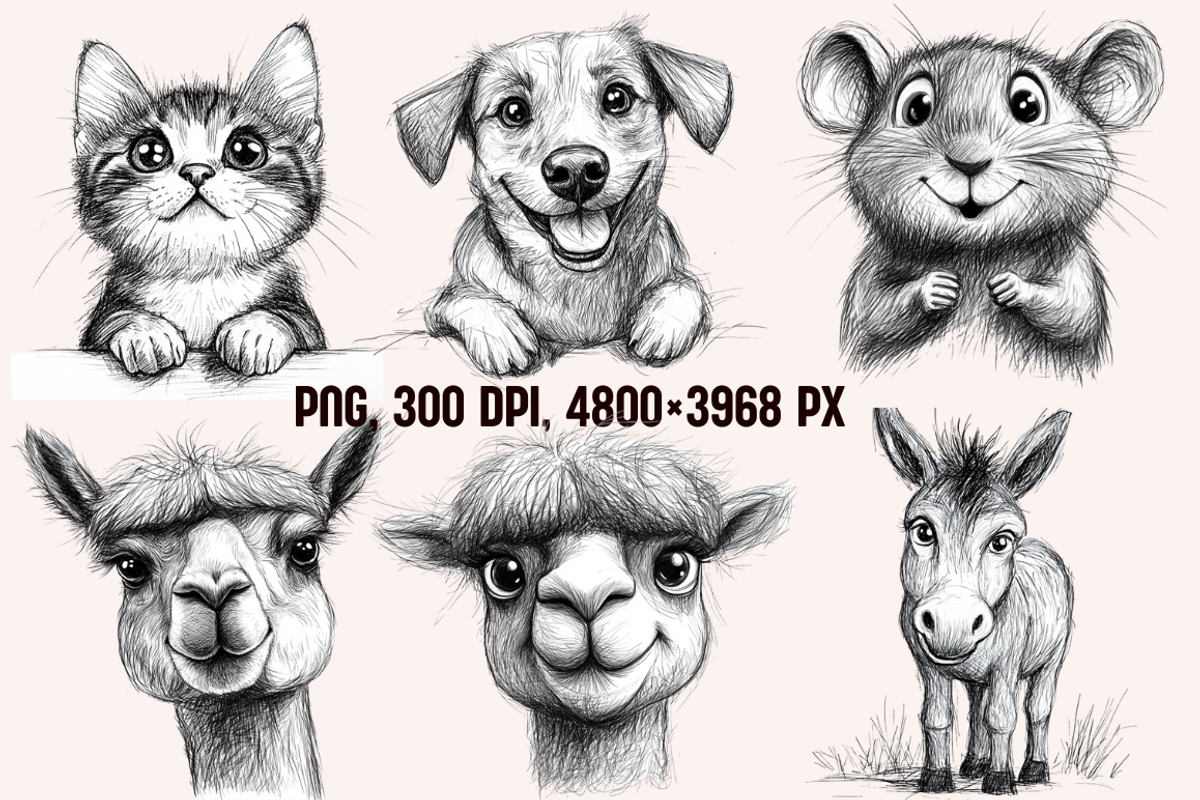Farm Animals Pencil Sketches, an Animal Illustration by PrintHaven Designs (Photo 8 of 10)