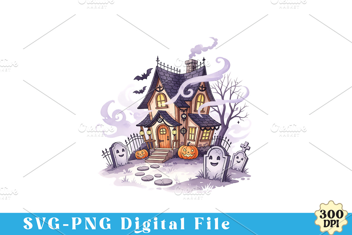 Magical Fall House PNG, Halloween SV, an Illustration by Watercolor design (Photo 1 of 3)