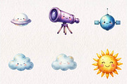 Cute Space Clipart - Watercolor, a Seasonal Illustration by CreationArt (Thumbnail 4 of 7)