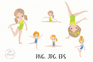 Girls Gymnastics Cute Clipart/ 3