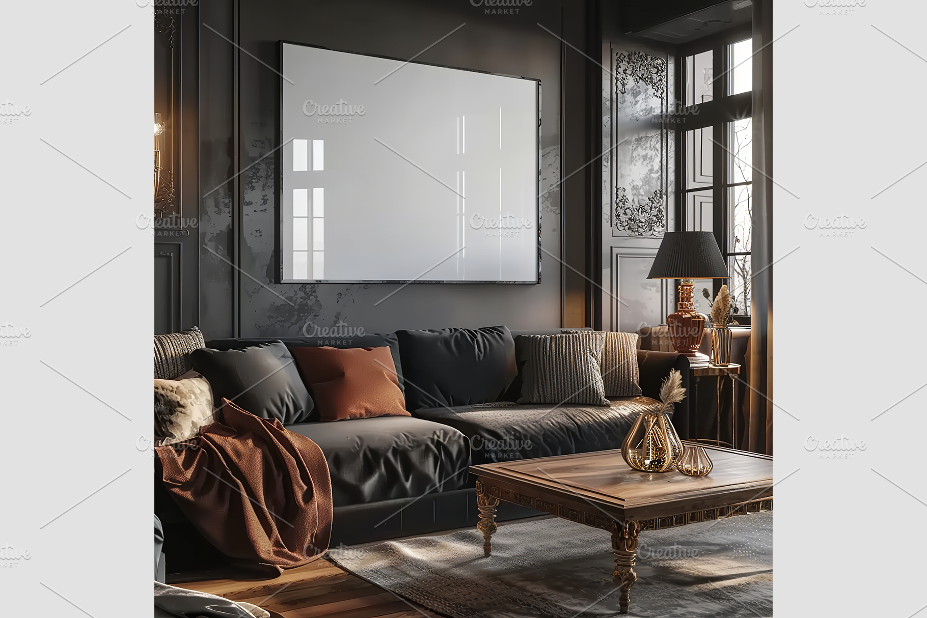 Frame Mockup in a Modern Dark Home, an Architecture Photo by GFXCity
