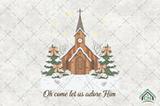 Vintage Christmas Church PNG, an Illustration by Craft Nest (Thumbnail 1 of 6)