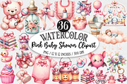 Watercolor Pink Baby Shower Clipart, an Illustration by Designking (Thumbnail 1 of 5)