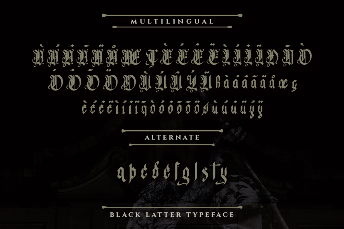Glory Angel - Blackletter Typeface, a Blackletter Font by Meizzaluna Design (Photo 6 of 10)