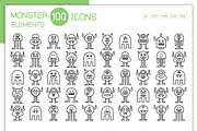 100 Funny Monster Characters Icons, a Decorative Illustration by Designfour (Thumbnail 1 of 7)