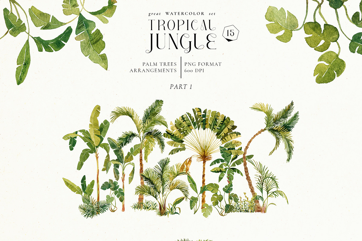 Tropical jungle - watercolor set, a Decorative Illustration by Pamyatka Shop (Photo 5 of 27)