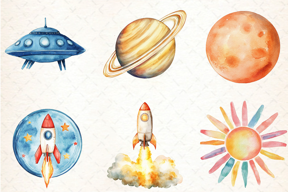 Watercolor Space Clipart Bundle, an Illustration by DreamCafeArt (Photo 4 of 5)
