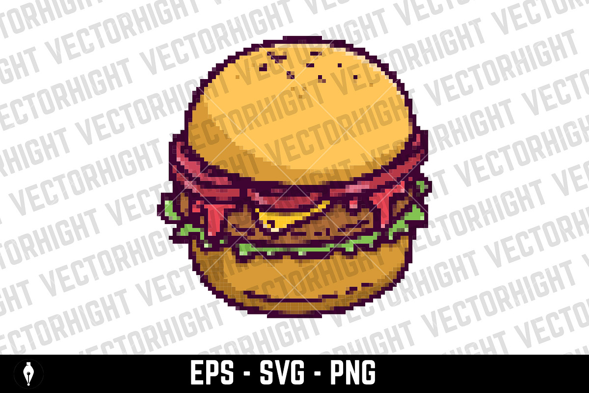 Pixel art hamburger isolated on whit, a Food Illustration by Vectorhight