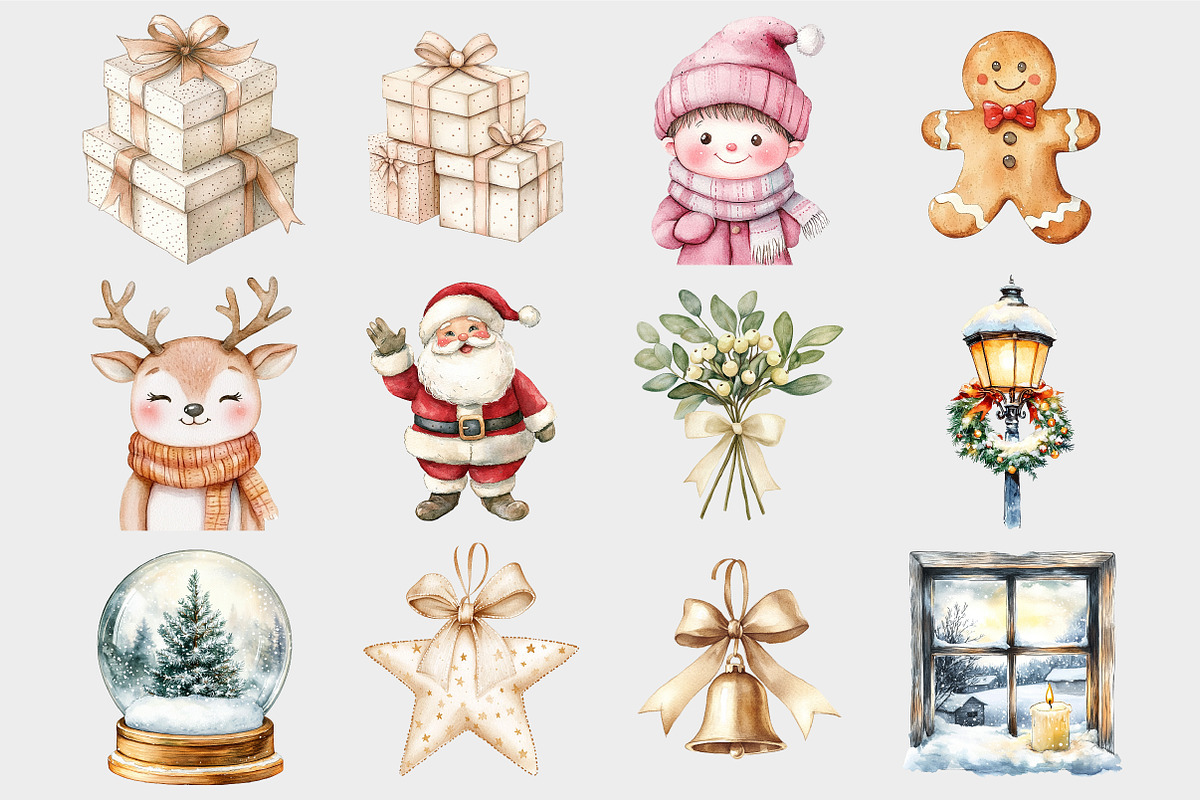 Watercolor Neutral Christmas Clipart, a Seasonal Illustration by Design Market (Photo 4 of 5)