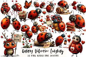 Quirky Valentine Ladybug Clipart, an Illustration by OK Design