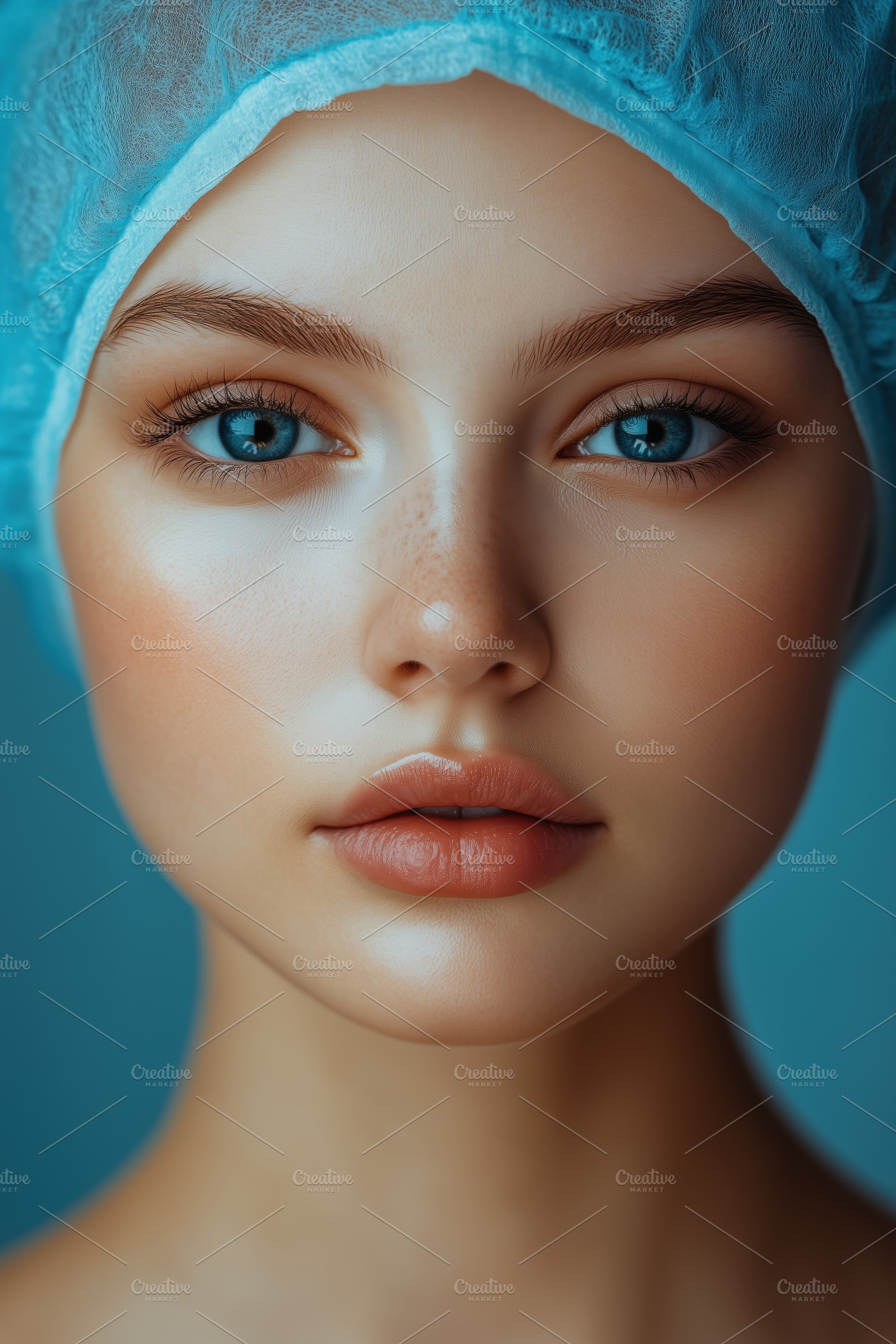 A close-up portrait of a young woman esthetic technologist with striking blue e, a Person Photo by Textures & Backgrounds