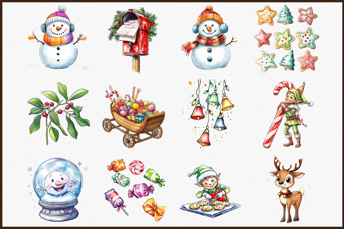 Hand Drawn Cartoon Christmas Clipart, an Illustration by Sublimation Artist (Photo 3 of 6)